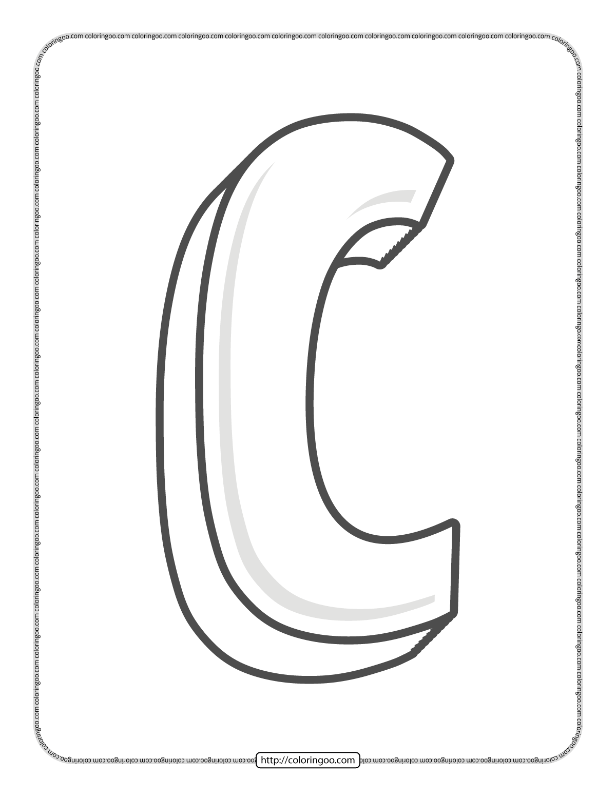 3d alphabet letter c coloring page