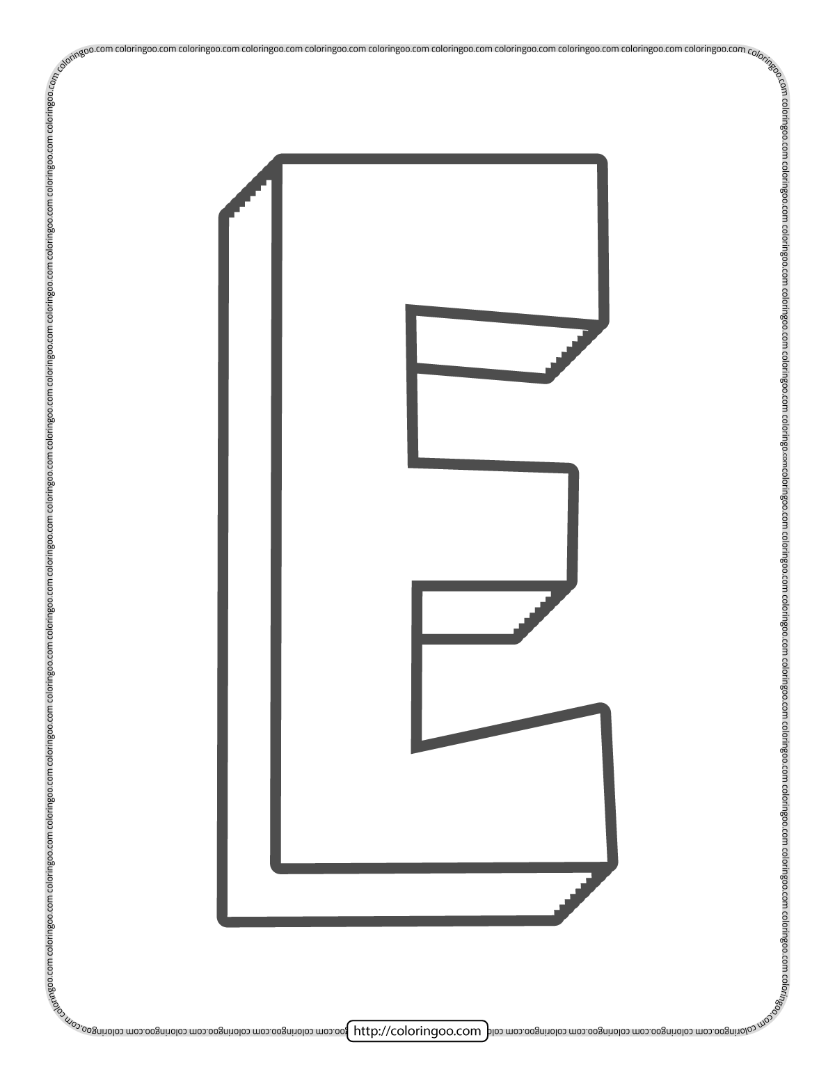 3d alphabet letter e coloring page