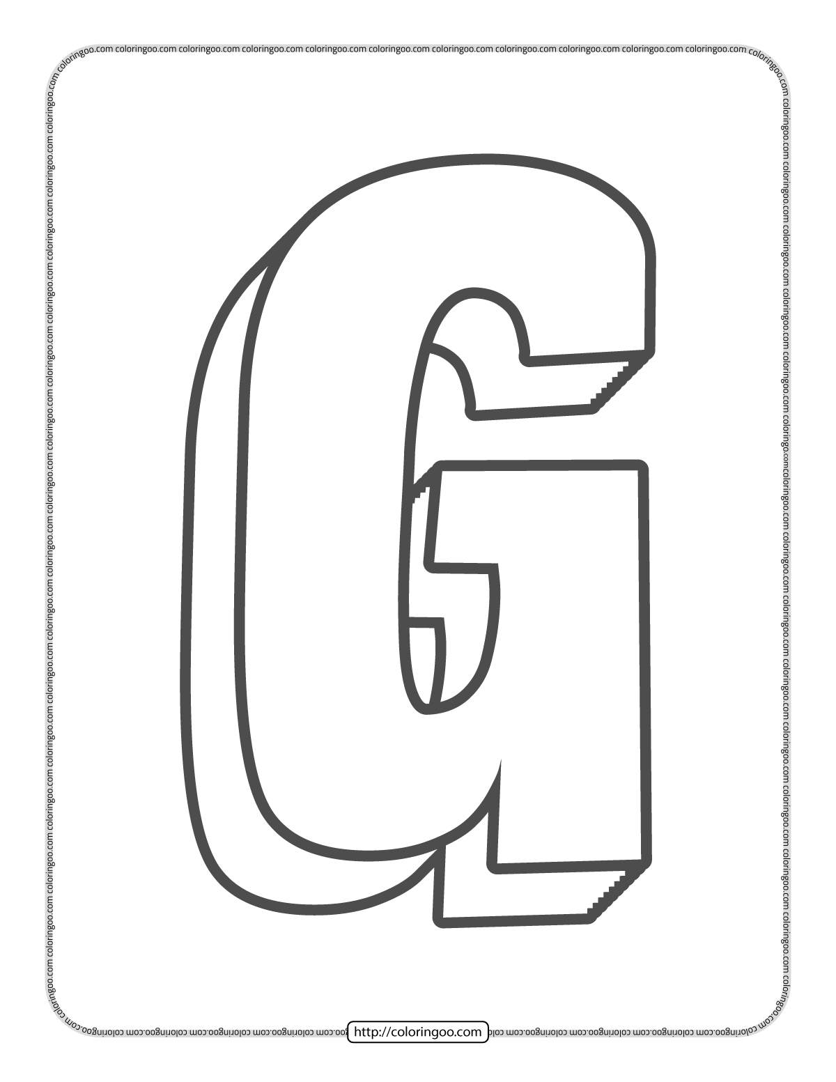3d alphabet letter g coloring page