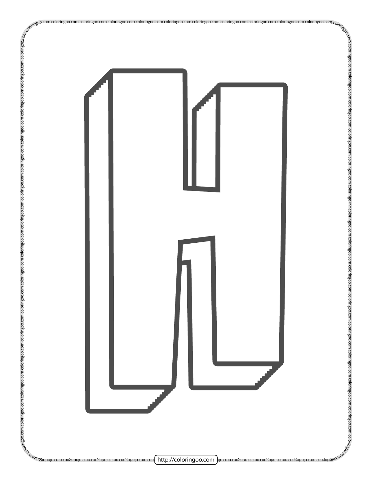 3d alphabet letter h coloring page