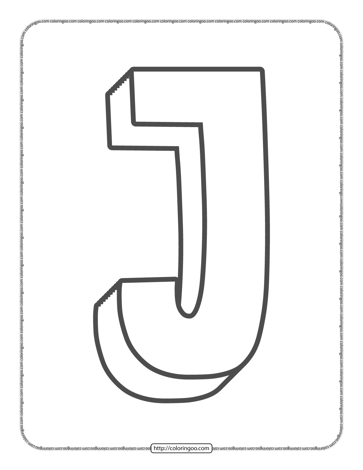 3d alphabet letter j coloring page