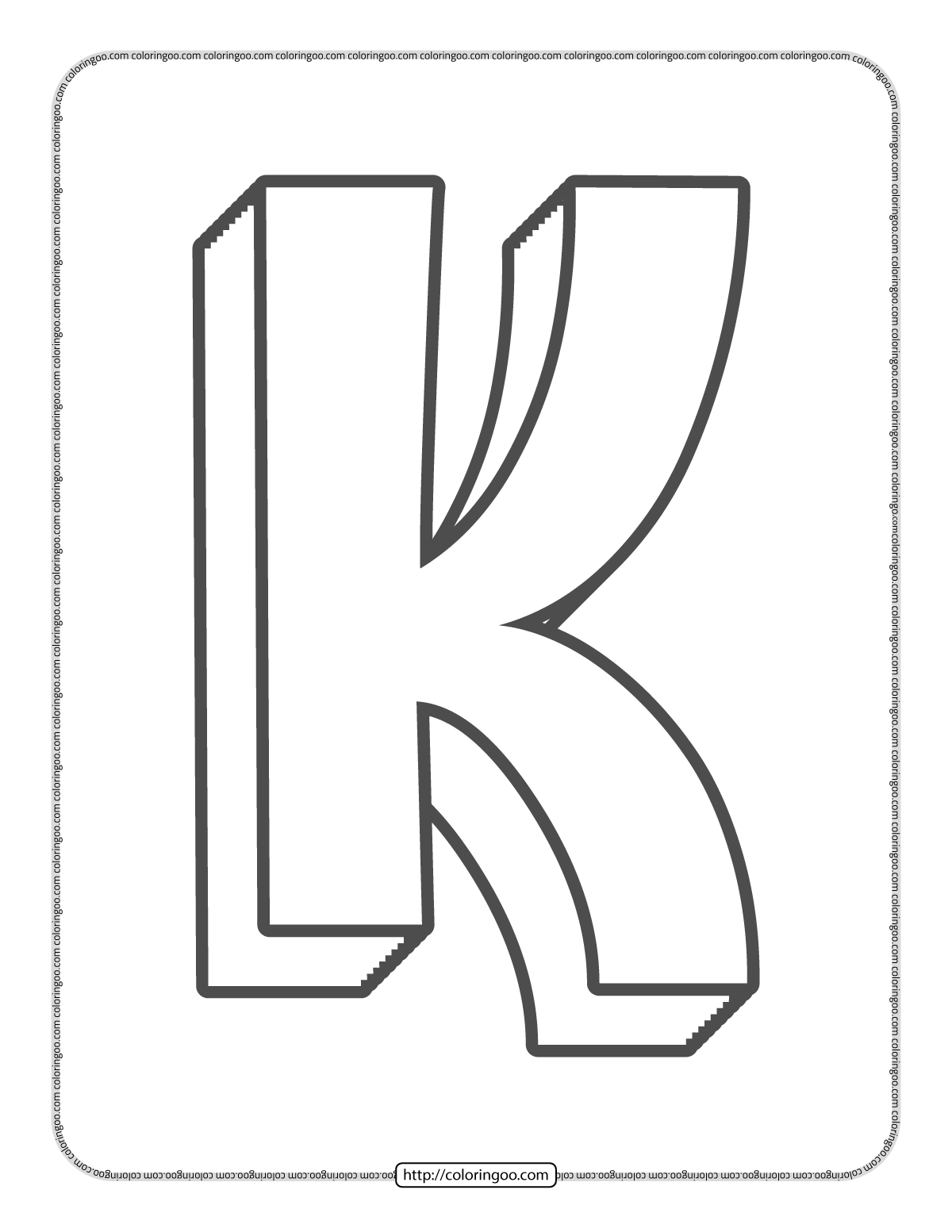 3d alphabet letter k coloring page