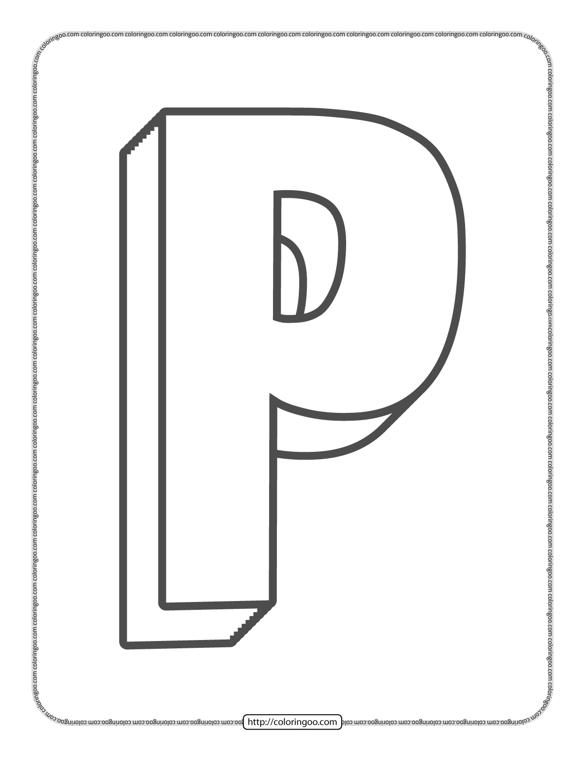 3d alphabet letter p coloring page