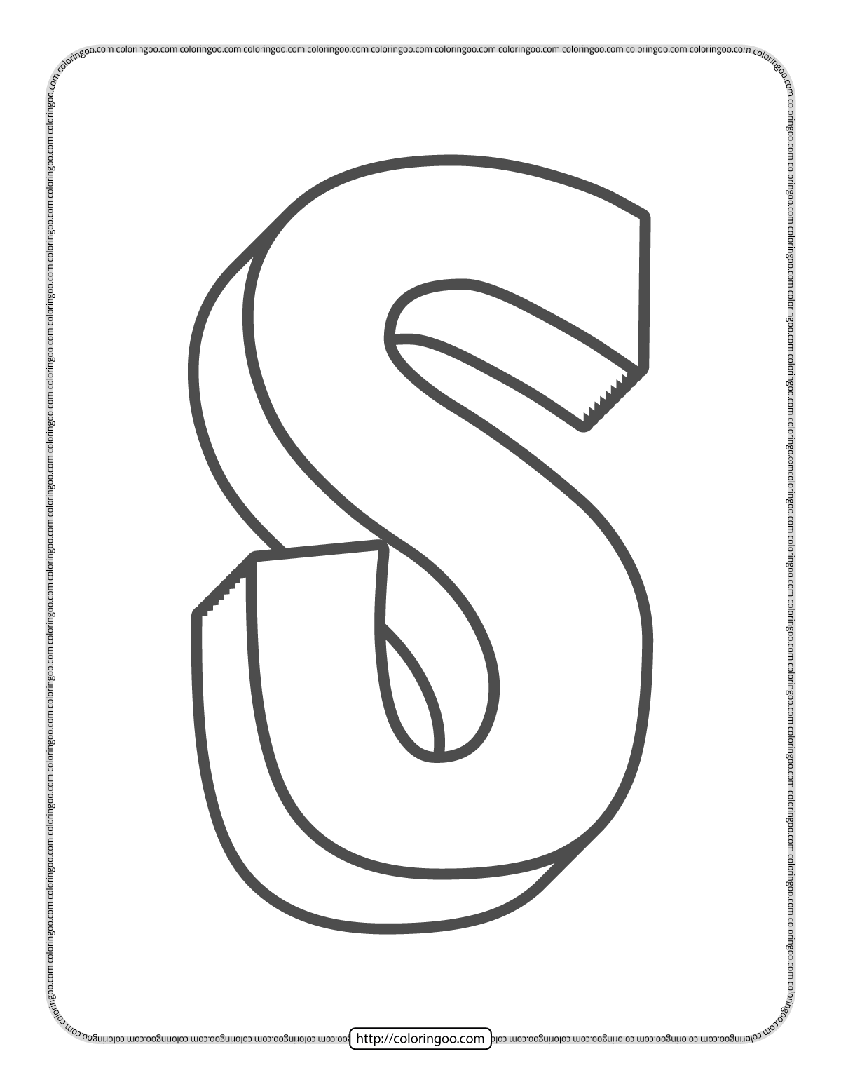 3d alphabet letter s coloring page