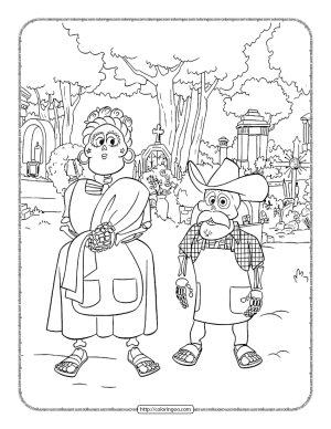 coco celebration at the cemetery coloring page
