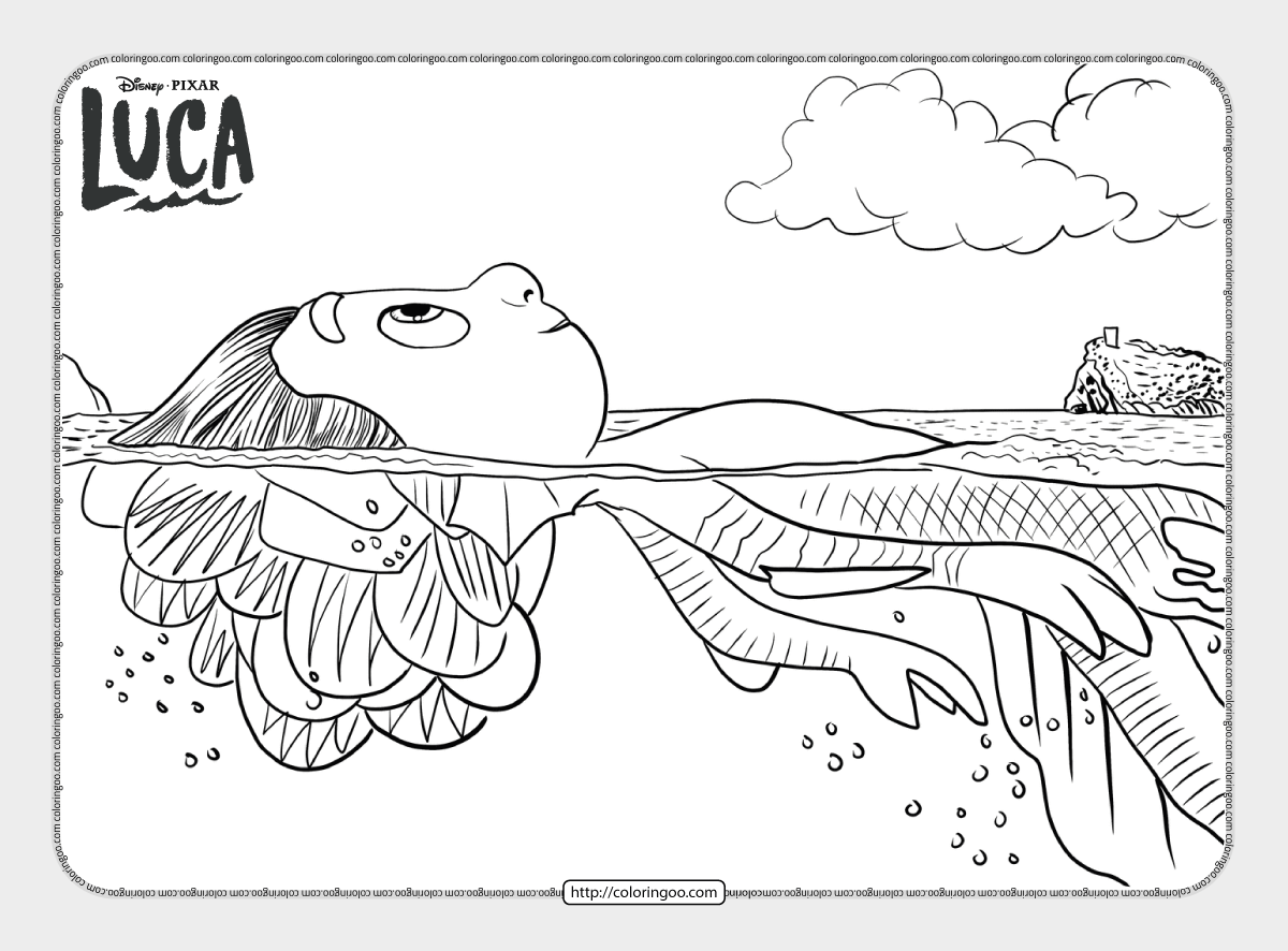 printable sea monster luca coloring sheet