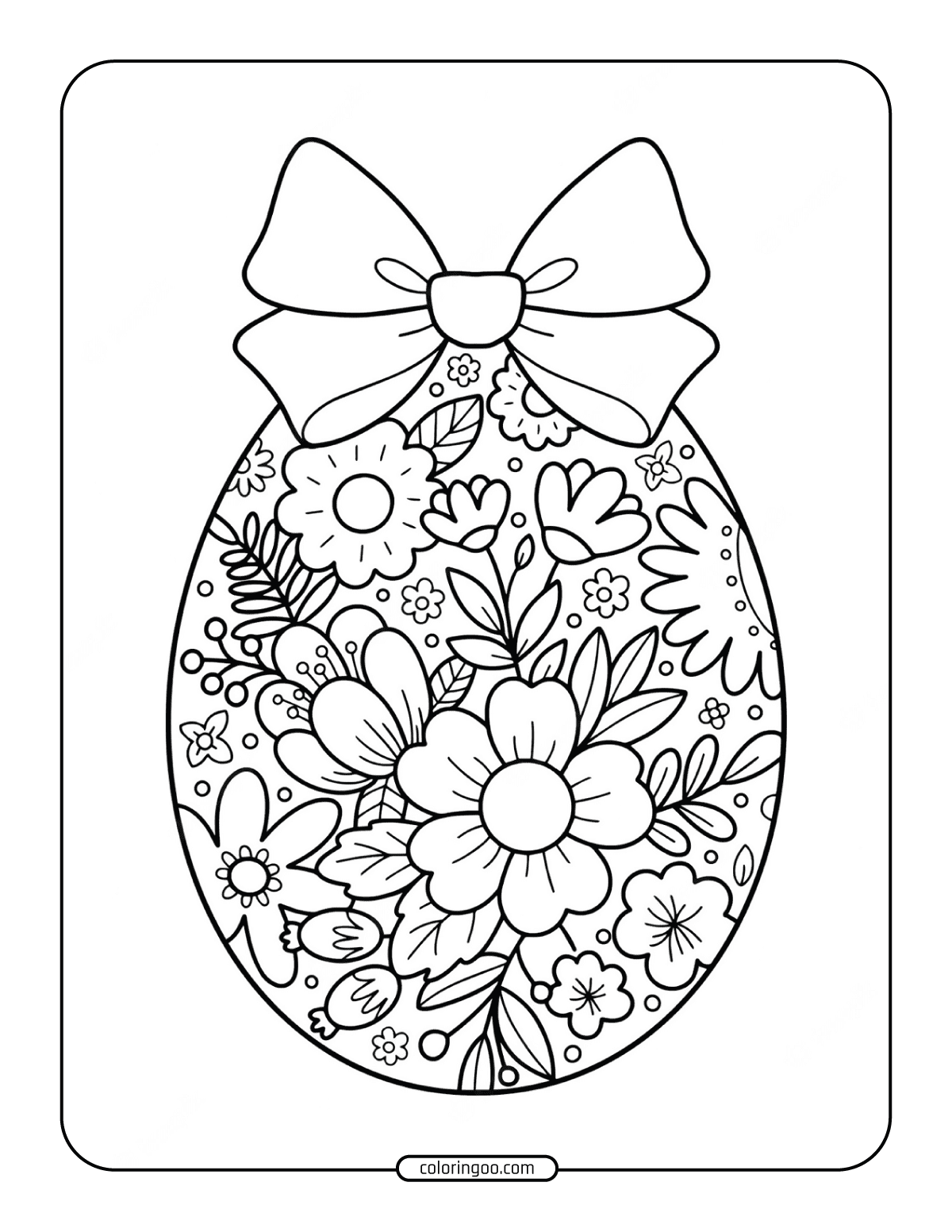 easter egg with flowers drawing coloring page