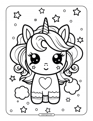 cute unicorn kawaii coloring page