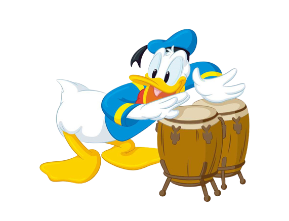 donald duck playing bongo drum