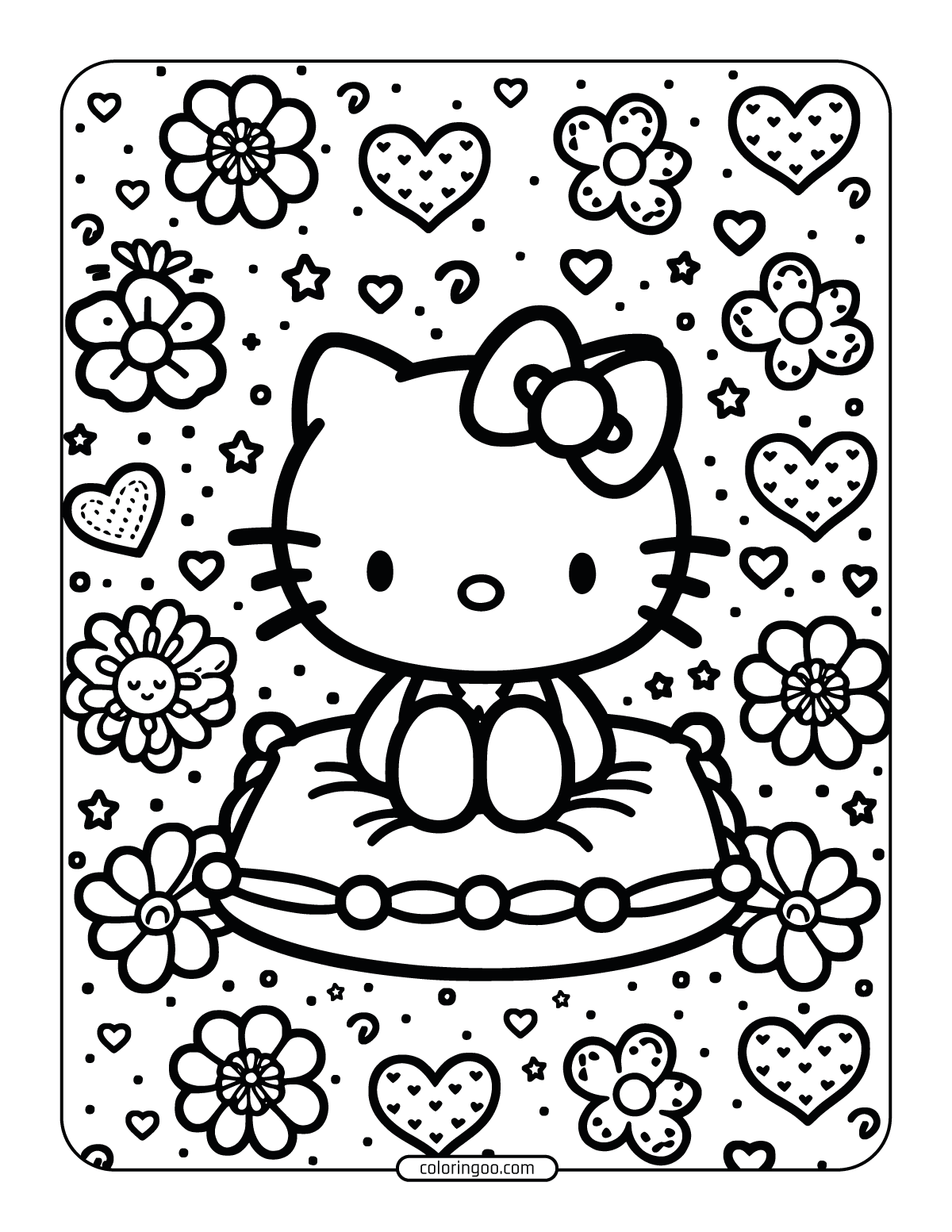 hello kitty on the pillow coloring page