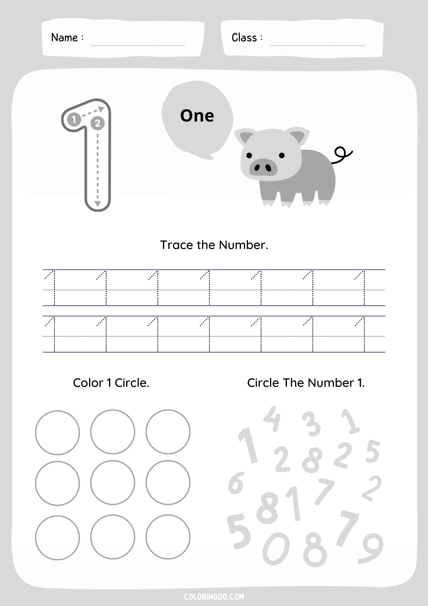 Number 1 Tracing Worksheet