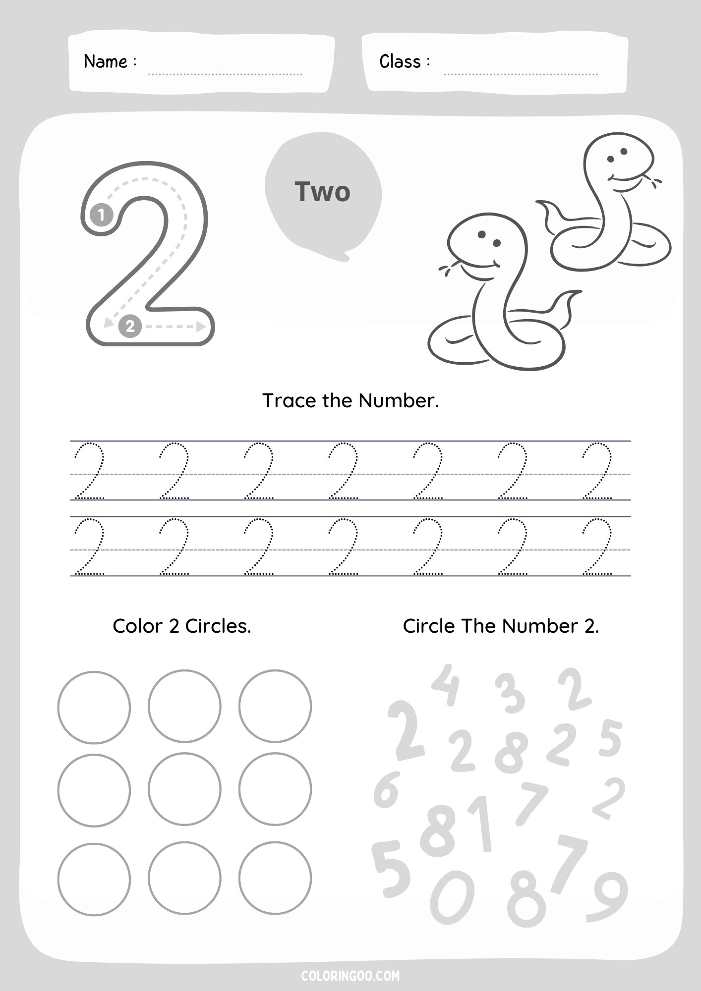 Number 2 Tracing Worksheet