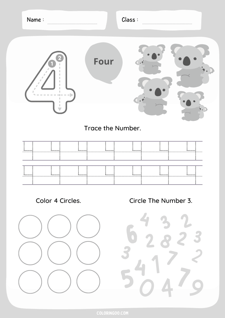 Number 4 Tracing Worksheet