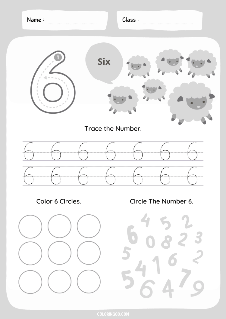 Number 6 Tracing Worksheet