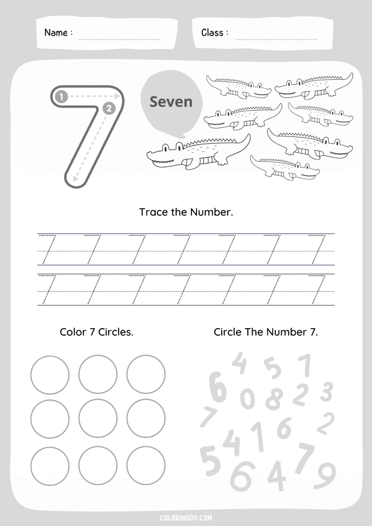 Number 7 Tracing Worksheet